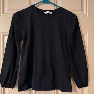 Mango kids size 10 Black Long Sleeve Swiss Dot Sleeve Top